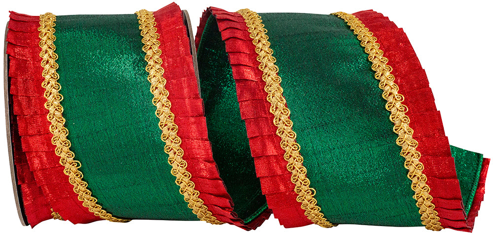 Metallic Dupioni Wired Edge Ribbon Green Red 4 Inch