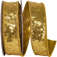 Gold Metallic Sequin Wired Edge Ribbon 1 Inch for Bows