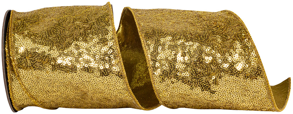 Gold 4 Inch Metallic Sequin Wired Edge Ribbon for Bows