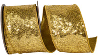 Gold Metallic Sequin Wired Edge Ribbon 2-1/2 Inch for Wreaths