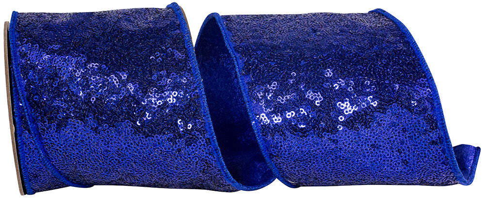 Metallic Sequin Ribbon 4 Inch Royal for Wreaths and Bows