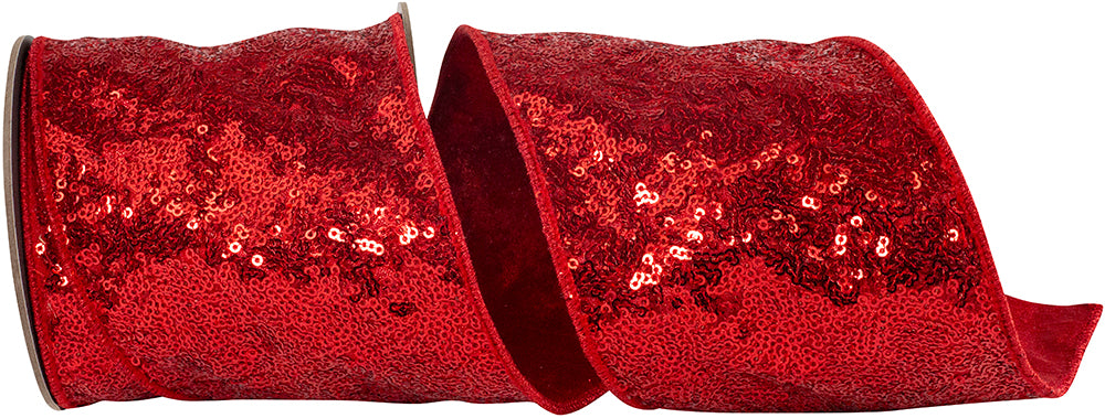 Red 4 Inch Metallic Sequin Ribbon for Wreaths and Bows