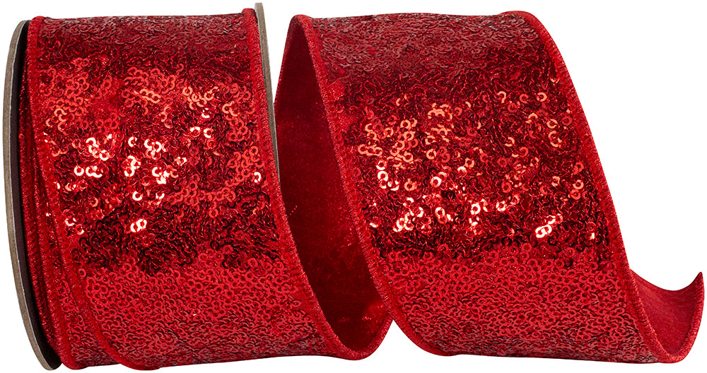 Red Metallic Sequin Wired Edge Ribbon 2-1/2 Inch for Bows