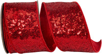 Red Metallic Sequin Wired Edge Ribbon 2-1/2 Inch for Bows