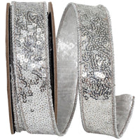 Silver Metallic Sequin Wired Edge Ribbon 1 Inch for Bows