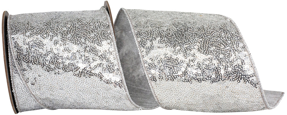 Silver 4 Inch Metallic Sequin Ribbon for Wreaths and Bows