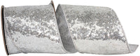 Silver 4 Inch Metallic Sequin Ribbon for Wreaths and Bows