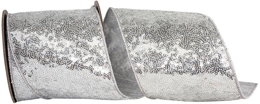 Silver 4 Inch Metallic Sequin Ribbon for Wreaths and Bows