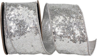 Silver Metallic Sequin Wired Edge Ribbon 2-1/2 Inch for Bows