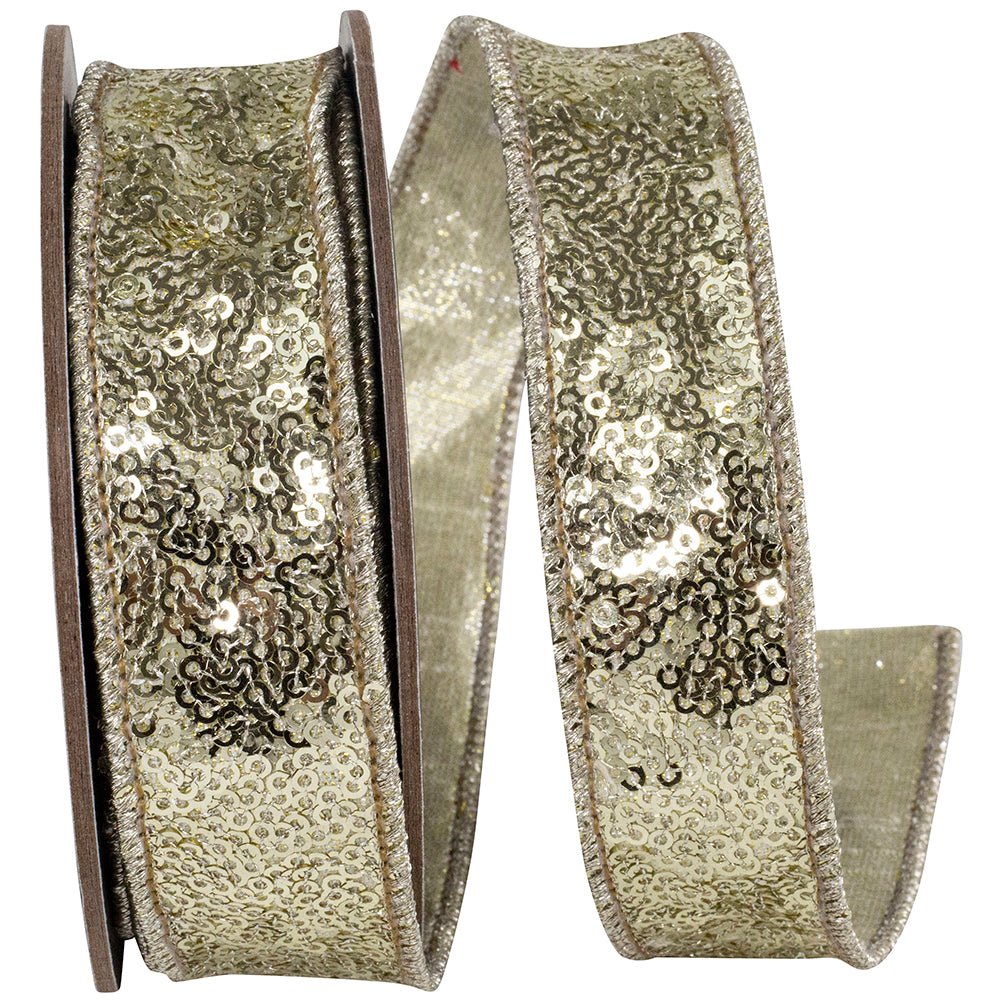 Platinum Metallic Sequin Ribbon 1 Inch for Wreaths and Bows