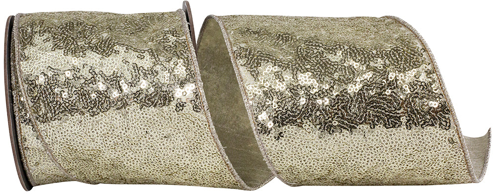 Platinum Metallic Sequin Wired Edge Ribbon 4 Inch for Bows
