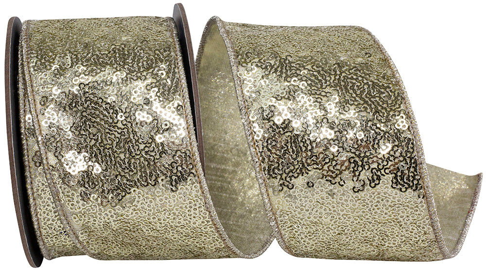 Platinum Metallic Sequin Wired Edge Ribbon 2-1/2 Inch