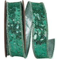 Aqua Metallic Sequin Wired Edge Ribbon 1 Inch for Bows