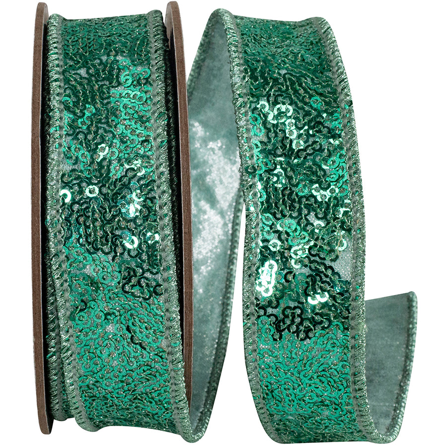 Aqua Metallic Sequin Wired Edge Ribbon 1 Inch for Bows