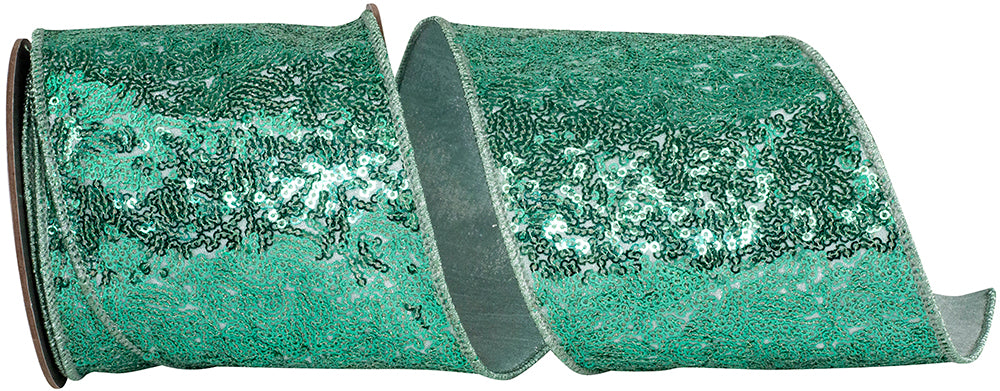 Aqua 4 Inch Metallic Sequin Ribbon for Wreaths and Bows