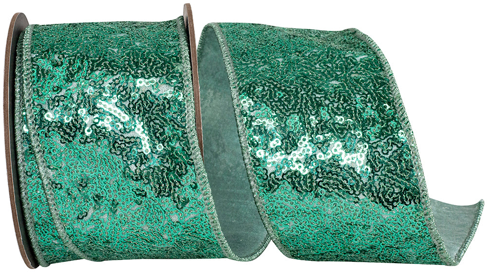 Aqua Metallic Sequin Wired Edge Ribbon 2-1/2 Inch 5 Yards