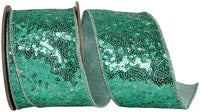 Aqua Metallic Sequin Wired Edge Ribbon 2-1/2 Inch 5Yds
