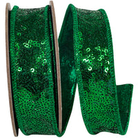 Emerald Metallic Sequin Wired Edge Ribbon 1 Inch for Bows