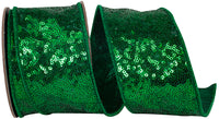 Emerald Metallic Sequin Wired Edge Ribbon 2-1/2 Inch