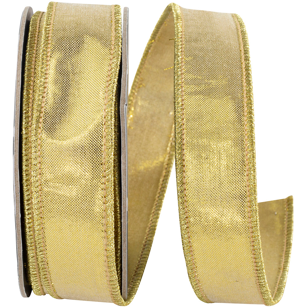 Gold Metallic Woven Wired Edge Ribbon 7/8 Inch for Bows