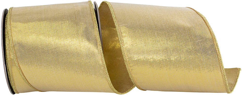 Gold Metallic Woven Wired Edge Ribbon 4 Inch for Bows
