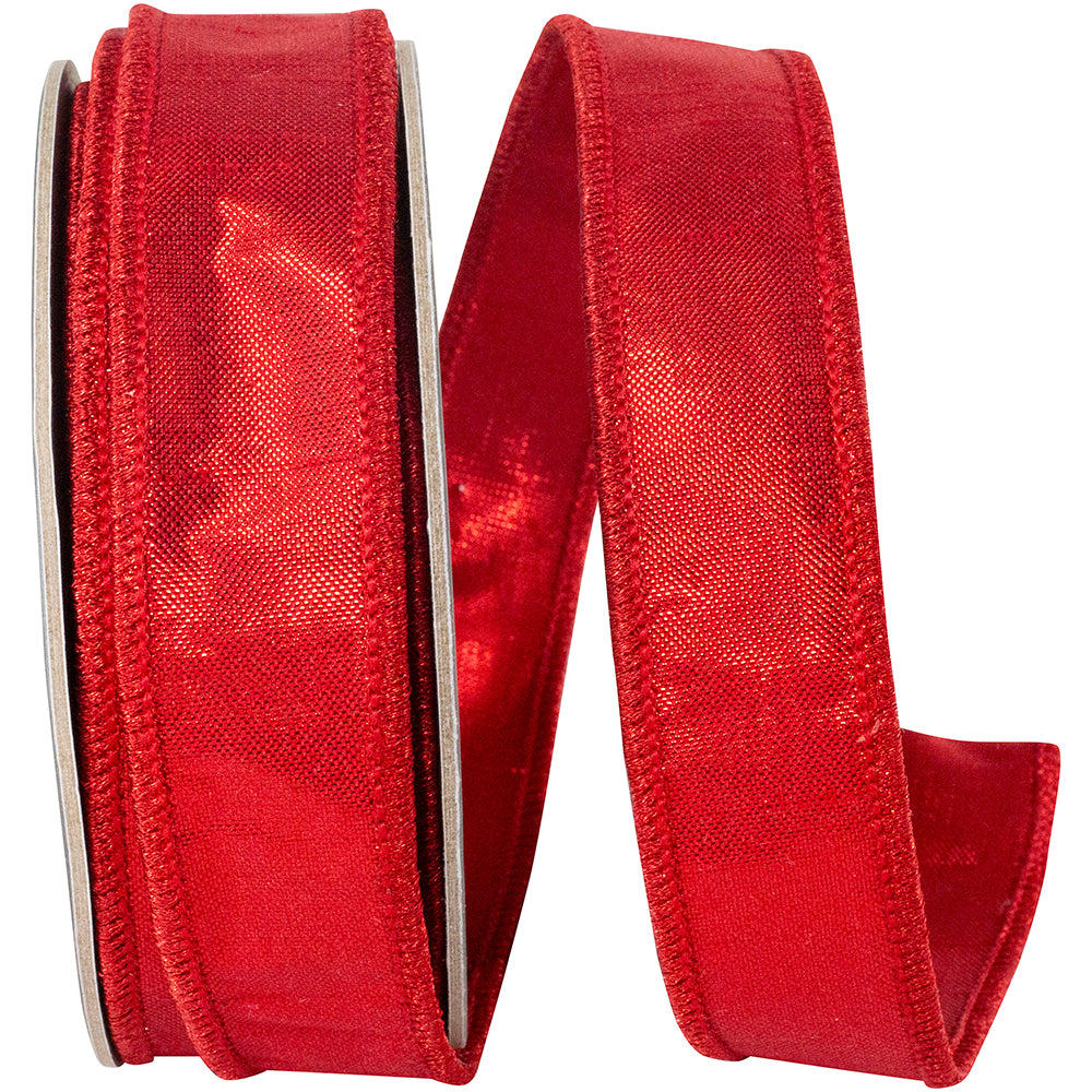 Red Metallic Woven Wired Edge Ribbon 7/8 Inch for Bows