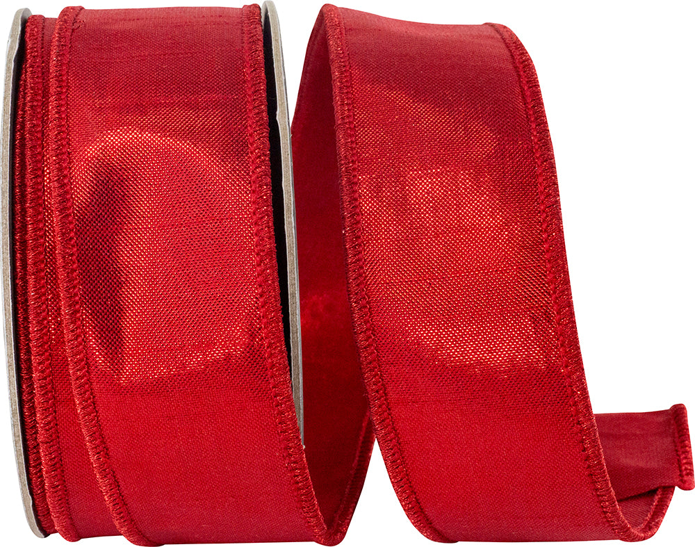 Red Metallic Woven Wired Edge Ribbon 1-1/2 Inch for Bows