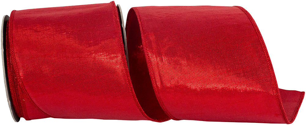 Red Metallic Woven Two Sided Wired Edge Ribbon 4 Inch