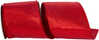 Red Metallic Woven Two Sided Wired Edge Ribbon 4 Inch
