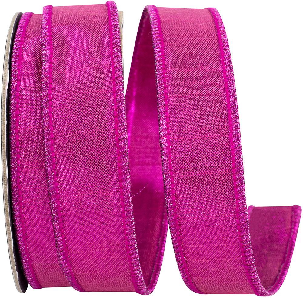 Fuchsia Metallic Woven Wired Edge Ribbon 7/8 Inch 10 Yards