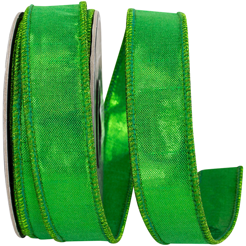 Emerald Metallic Woven Wired Edge Ribbon 7/8 Inch for Bows
