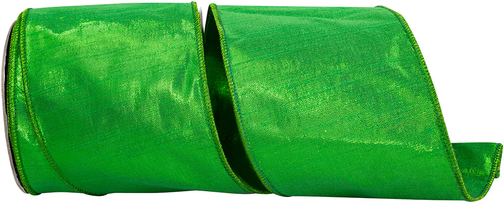 Emerald Metallic Woven Wired Edge Ribbon 4 Inch 10 Yards