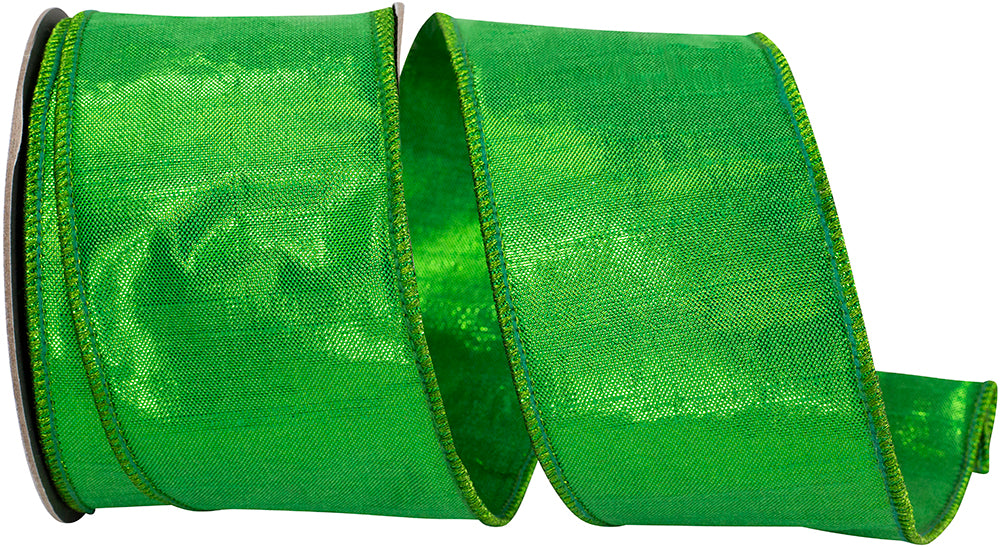 Emerald Metallic Woven Deluxe Wired Edge Ribbon 2-1/2 Inch