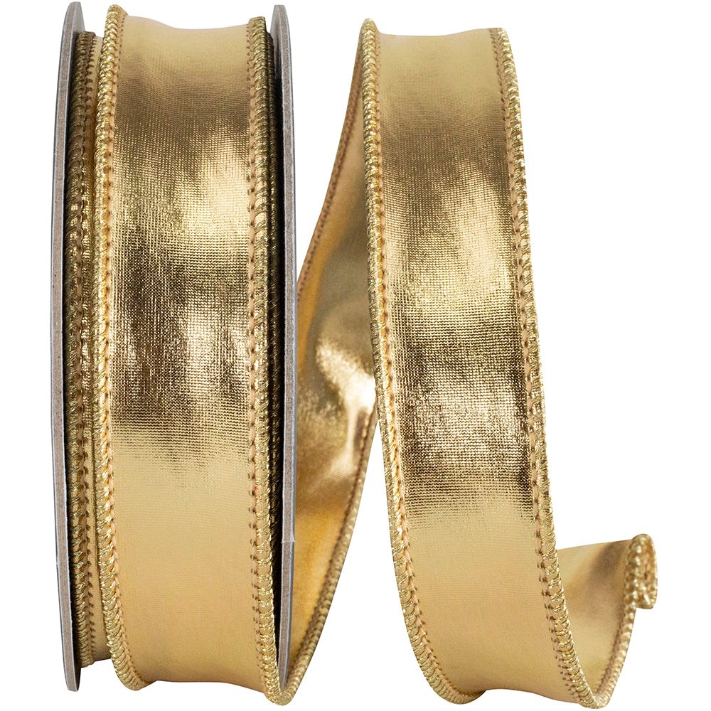 Gold 1 Inch Metallic Two Sided Wired Edge Ribbon