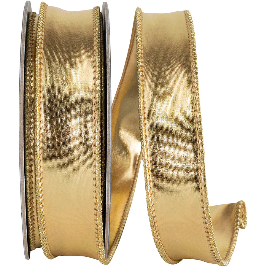Gold 1 Inch Metallic Two Sided Wired Edge Ribbon