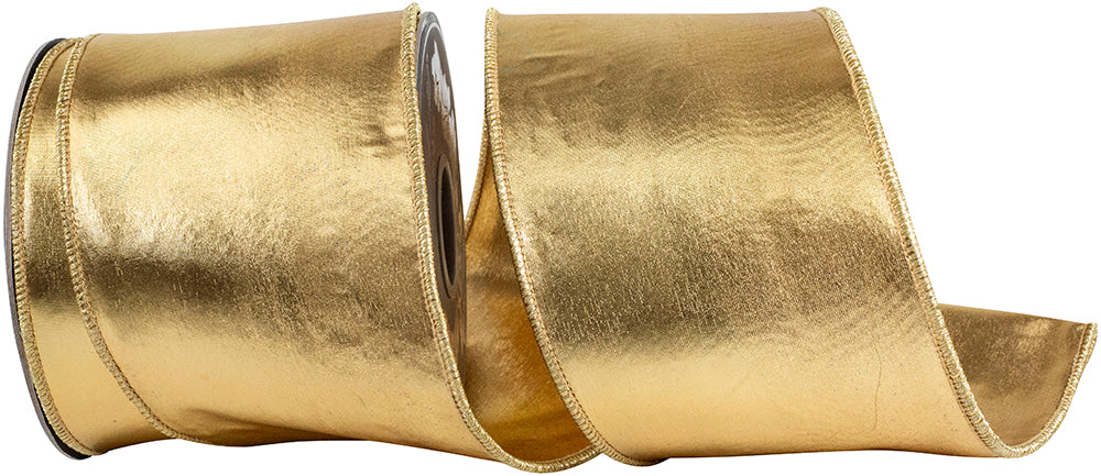Gold 4 Inch Two Sided Wired Edge Ribbon for Wreaths