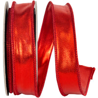 Red Two Sided Wired Edge Ribbon 1 Inch Metallic Polyester