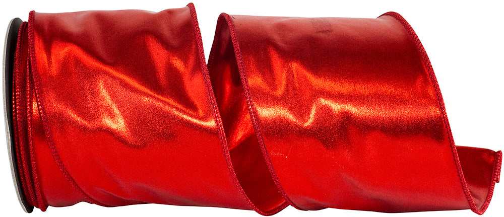 Red 4 Inch Metallic Wired Edge Ribbon for Wreaths and Bows