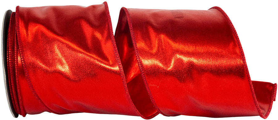 Red 4 Inch Metallic Wired Edge Ribbon for Wreaths and Bows