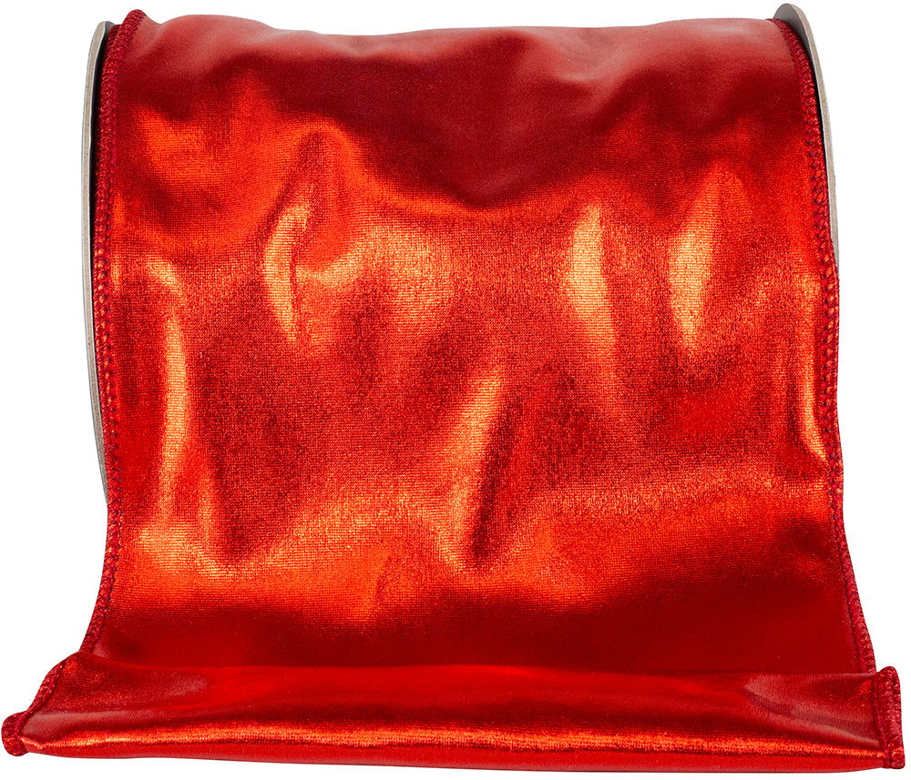 Red 6 Inch Metallic Wired Edge Ribbon for Wreaths and Bows