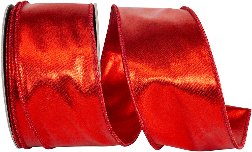 Red 2-1/2 Inch Metallic Wired Edge Ribbon for Wreaths