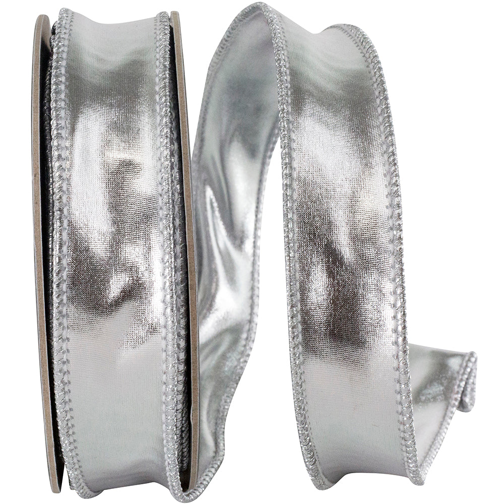 Silver Two Sided Wired Edge Ribbon 1 Inch 10 Yards Polyester