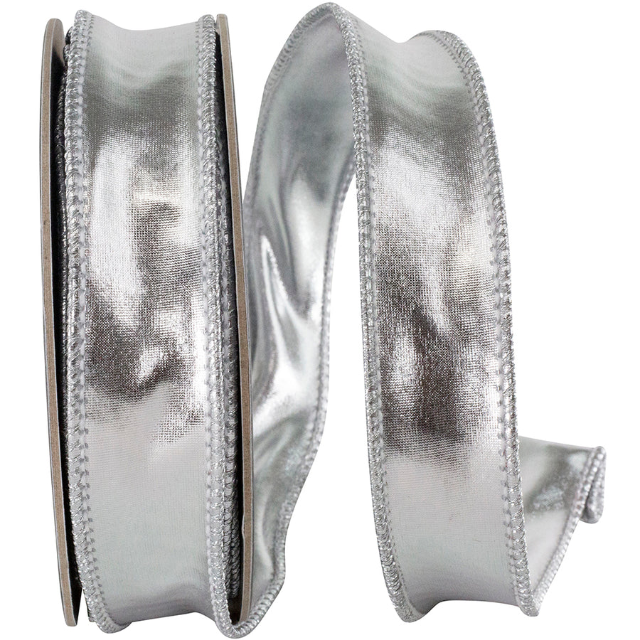 Silver Two Sided Wired Edge Ribbon 1 Inch 10Yds Polyester