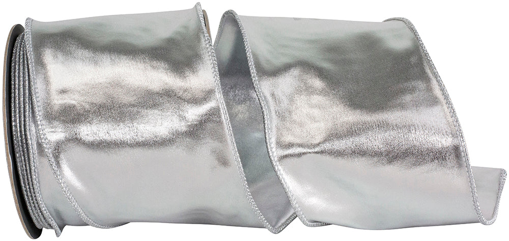 Silver 4 Inch Metallic Wired Edge Ribbon for Wreaths