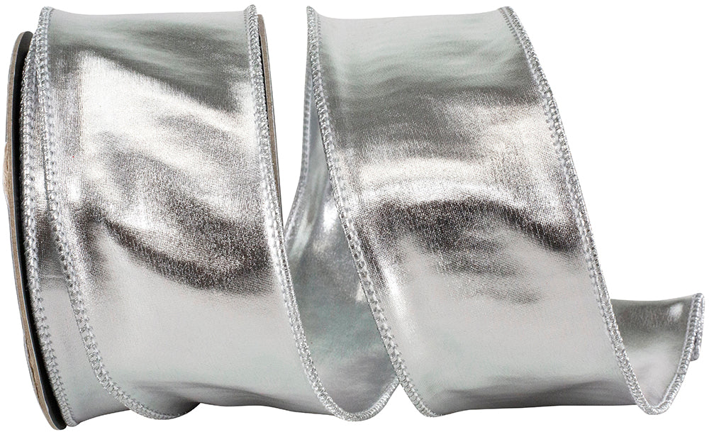 Silver Metallic Deluxe Wired Edge Ribbon 2-1/2 Inch