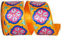 Tangerine 2-1 2 Inch Mosaic Villa Deluxe Wired Edge Ribbon for Wreaths & Bows