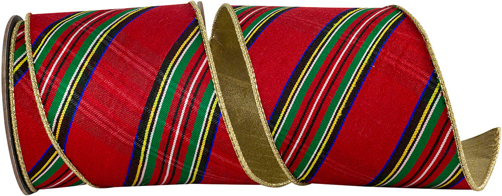 4 Inch Red Green Multicolor Plaid Wired Edge Ribbon