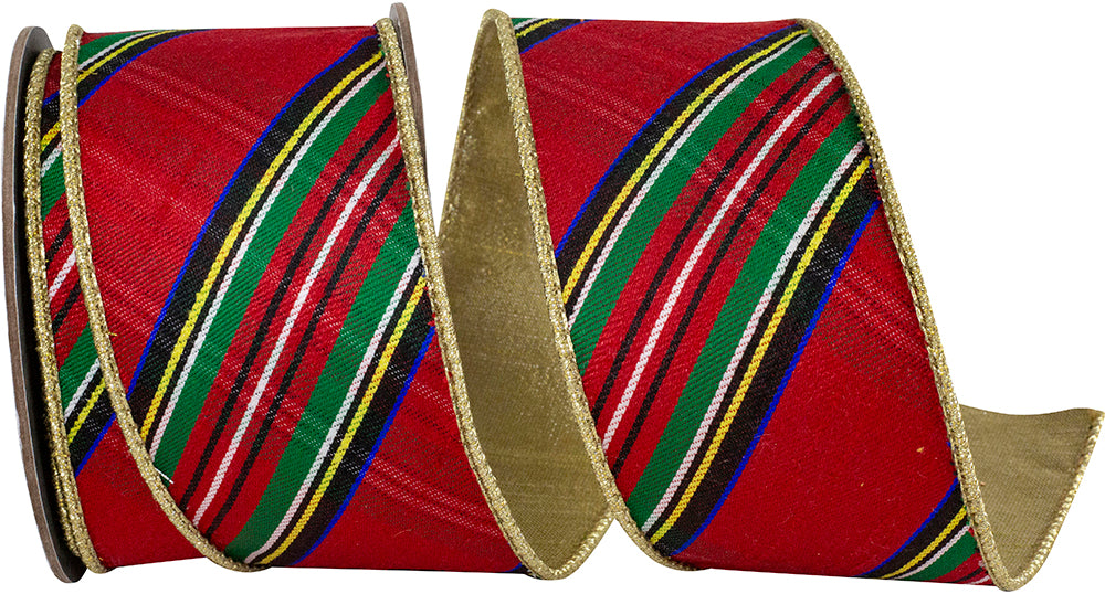 Multicolor Plaid Wired Edge Ribbon Red Green 2-1/2 Inch