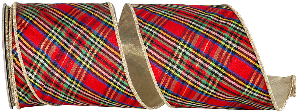 Red 4 Inch Classic Plaid Wired Edge Ribbon for Wreaths