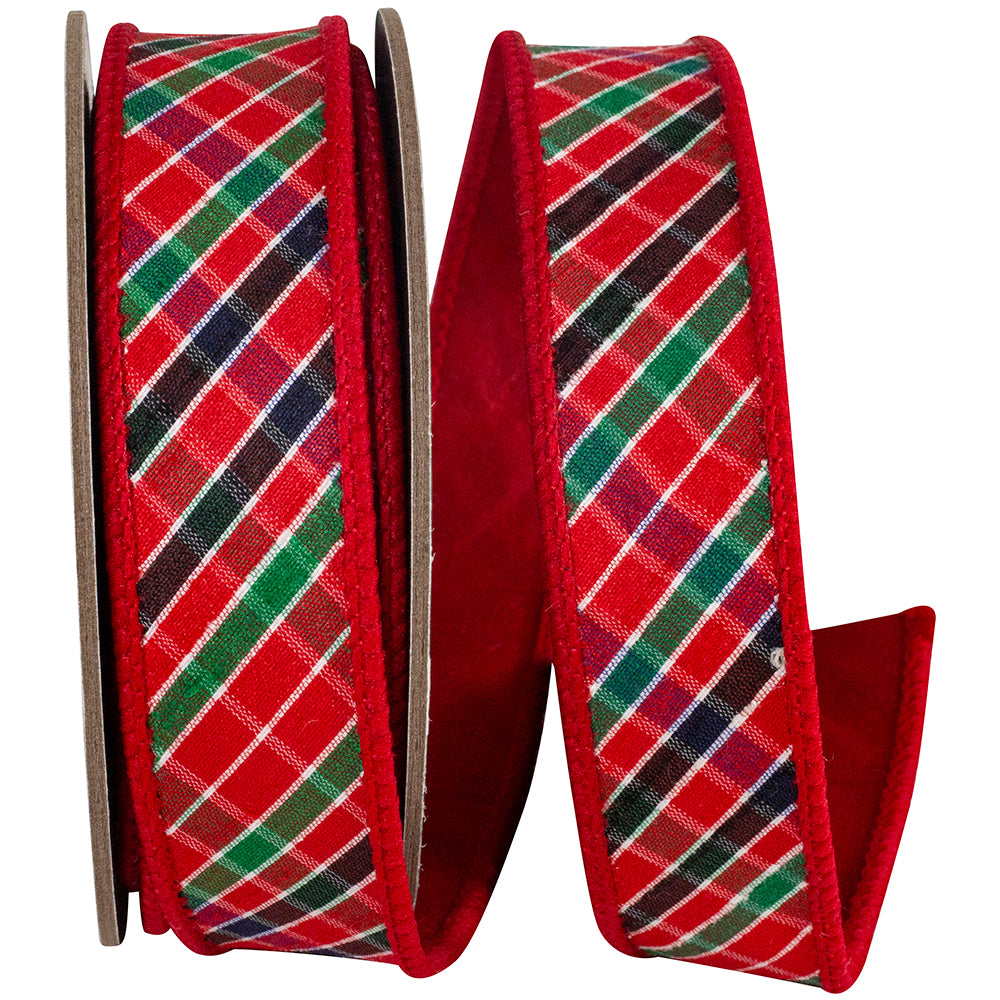 Plaid Red Green 1 Inch Wired Edge Ribbon for Wreaths